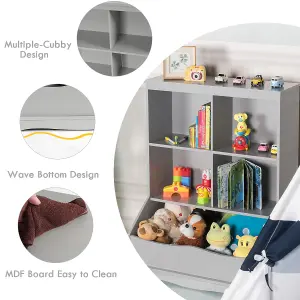 Costway Kids Bookcase 3-Tier Toy Storage Cubby Wooden Display Rack Cabinet