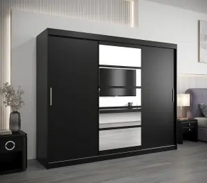 Sleek Black Roma I Sliding Door Wardrobe W2500mm H2000mm D620mm Mirrored Contemporary Storage Solution