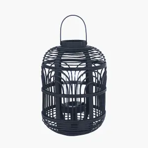 Small Black Bamboo and Glass Lantern