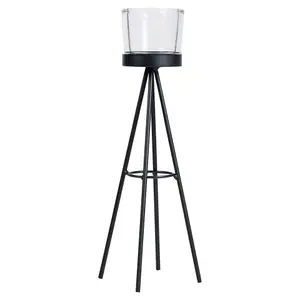 URBNLIVING 2pcs 8x19cm & 8x24cm Tall Metal Tripod Tealight Candle Stick Stand Glass Holder Set