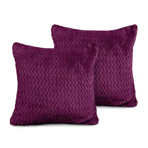 Moneeba Snug Soft Chevron Patterned Mink Moda Plush Cushion Aubergine / 56cm x 56cm