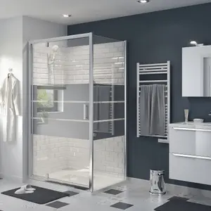 GoodHome Beloya Framed Chrome effect Chrome effect Mirror Striped Fixed Shower panel (H)195cm (W)80cm