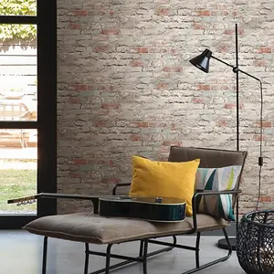 Brick Effect Wallpaper Rasch Paste The Wall Textured Vinyl Red Grey