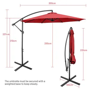 Costway 3 x 3m Patio Offset Umbrella Backyard Garden Cantilever Parasol w/ 8 Ribs