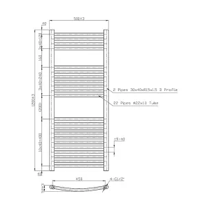 Rinse Curved Bathroom Heated Towel Rail Warmer Radiator Central Heating White - 1200x500mm