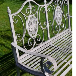 Antique Grey Metal Garden Bench