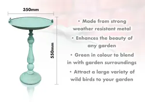 Outdoor Garden Free Standing Weatherproof Metal Green Ornamental Bird Bath