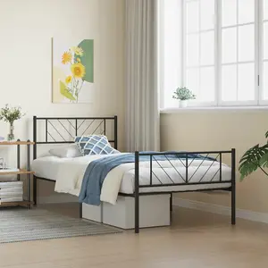 Berkfield Metal Bed Frame with Headboard and Footboard Black 100x190 cm