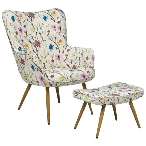 Wingback Chair VEJLE with Footstool Fabric Cream