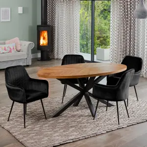 Dosenna Oval Dining Table Set with 4 Carrara Velvet Chairs - Black