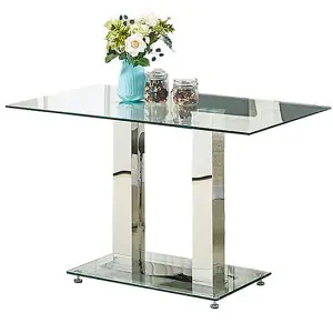 Jet Small Clear Glass Dining Table With 4 Opal Teal Chairs