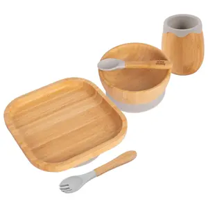 5pc Bamboo Square Baby Weaning Set - Grey