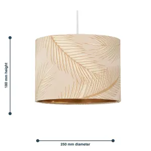 First Choice Lighting Set of 2 Tropica Champagne with Gold Embossed Leaf Detail 25cm Ceiling Pendant or Table Lamp Shades