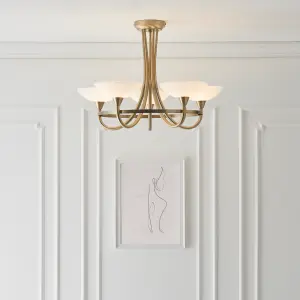 Anson Lighting Rowan Antique Brass and White Glass 3 Light Semi Flush Ceiling Fitting