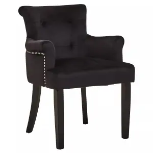 Interiors by Premier Ringback Black Velvet Armchair for Living Room, Classic Indoor Chair with Tufting, Angular Wooden Leg Chair