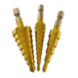 3pk HSS Step Cone Drill Titanium Coated Hole Cutter Hex Shank Metal Plastic