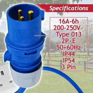 SPARES2GO 16A Plug to 13A 4 Gang Socket Caravan Motorhome Camping Hook Up Power Extension Lead (1 Metre)