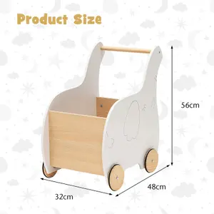 Costway Wooden Baby Walker 2 in 1 Kids Push Along Toy Cart with Storage Chest 4 Wheels