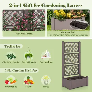 Costway Raised Garden Bed w/ Trellis Outdoor Self-Watering Planter Box Lattice Panels