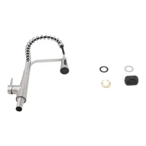 Pre-rinse Pull Down Kitchen Faucet Silver 304 Stainless Steel and Brass