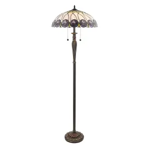 Tiffany Glass Floor Lamp - Mackintosh Style Rose - Dark Bronze Finish - LED Lamp