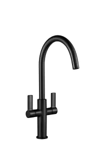 Francis Jeroni Swan Spout Two Handle Black Mono Kitchen Mixer Tap