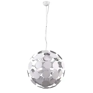 Luminosa Modern Hanging Pendant White, Silver 6 Light  with White, Satin Silver Shade, E14