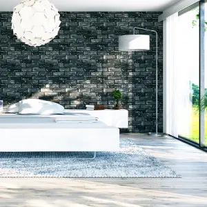 Arthouse Metallic Brick Black/Silver Wallpaper