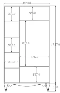 RAVEN 3 Door 2 Drawer Mirrored White Wardrobe