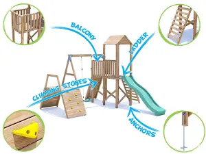 Dunster House Climbing Frame with Swing, Slide, Climbing Wall FrontierFort Low