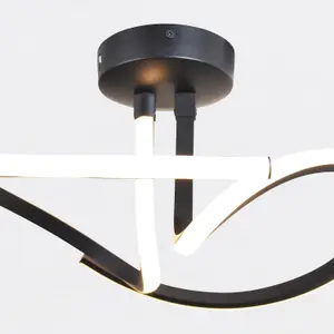 First Choice Lighting Matt Black LED Swirl Ceiling Light