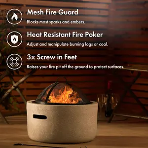 VonHaus Fire Pit, 2 in 1 Firepit with BBQ Cooking Grill for Outdoor, Garden, Patio, MgO Material, Use Wood or Charcoal to Fuel