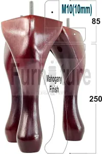 QUEEN ANNE WOODEN LEGS 250mm MAHOGANY HIGH SET OF 4 REPLACEMENT FURNITURE FEET  M10