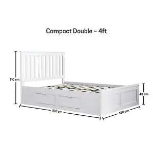 Madison White 4 Drawer Wooden Compact Double Bed Frame Only