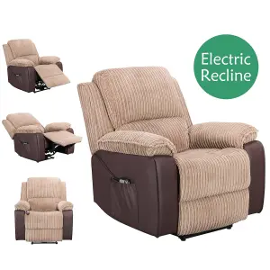 WestWood Fabric Leather Electric Recliner Single Sofa Reclining Armchair Foot Rest Brown