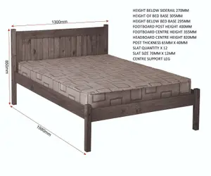 MAYA SMALL DOUBLE 4ft SOLID DISTRESSED WAX PINE WOOD BED FRAME