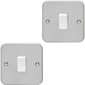 2 PACK 1 Gang Single Light Switch 2 Way 10A HEAVY DUTY METAL CLAD - White Rocker