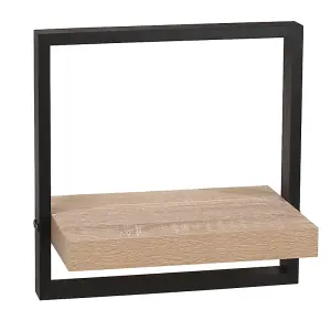 350mm nova framed floating shelf kit, oak effect shelf with black frame