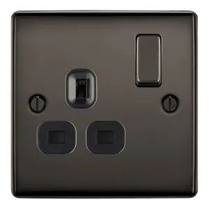 BG Nickel effect Single 13A Gloss Black Socket