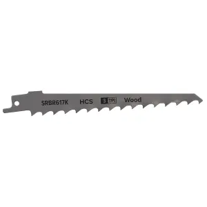 Sealey 150mm 3TPI Wood Reciprocating Saw Blade Pruning Coarse Pack of 5 SRBR617K