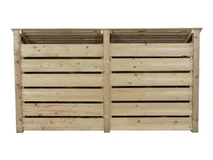 Slatted wooden log store with door W-227cm, H-126cm, D-88cm - natural (light green) finish