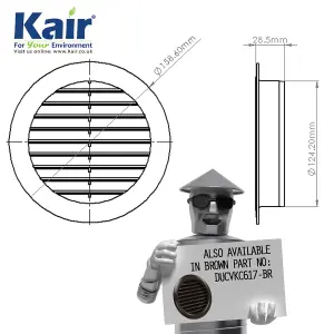 Kair White Circular Vent 158mm Dimension Wall Grille with Fly Screen and 125mm - 5 inch Round Rear Spigot