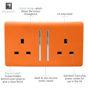 Trendiswitch ORANGE 2 Gang Long Switched Socket