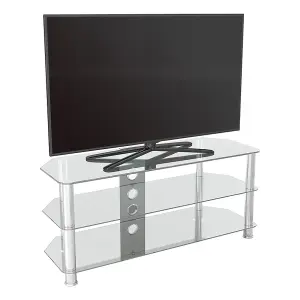 AVF Classic 1.14m Glass Corner TV Stand with Cable Management for TVs up to 55" - Clear & Chrome