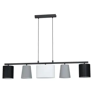 Pendant Ceiling Light Colour Black Shade Black Grey White Fabric Bulb E14 5x25W