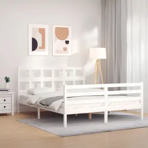 Berkfield Bed Frame with Headboard White King Size Solid Wood