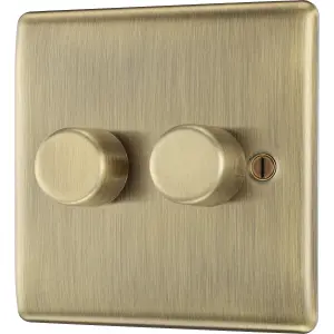 BG Raised slim Gold Antique brass effect 2 gang profile Double 200W Dimmer switch