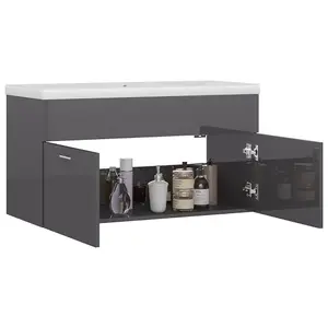 Berkfield Sink Cabinet with Built-in Basin High Gloss Grey Engineered Wood