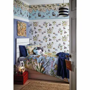 Arthouse Pirates Ahoy Boat Ship Cream Blue Multi Kids Nature Wallpaper Border