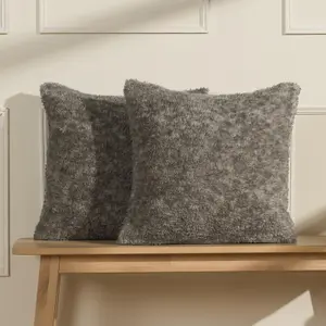 4 Pack Teddy Marl Fleece Cushion Covers, Charcoal - 45 x 45cm